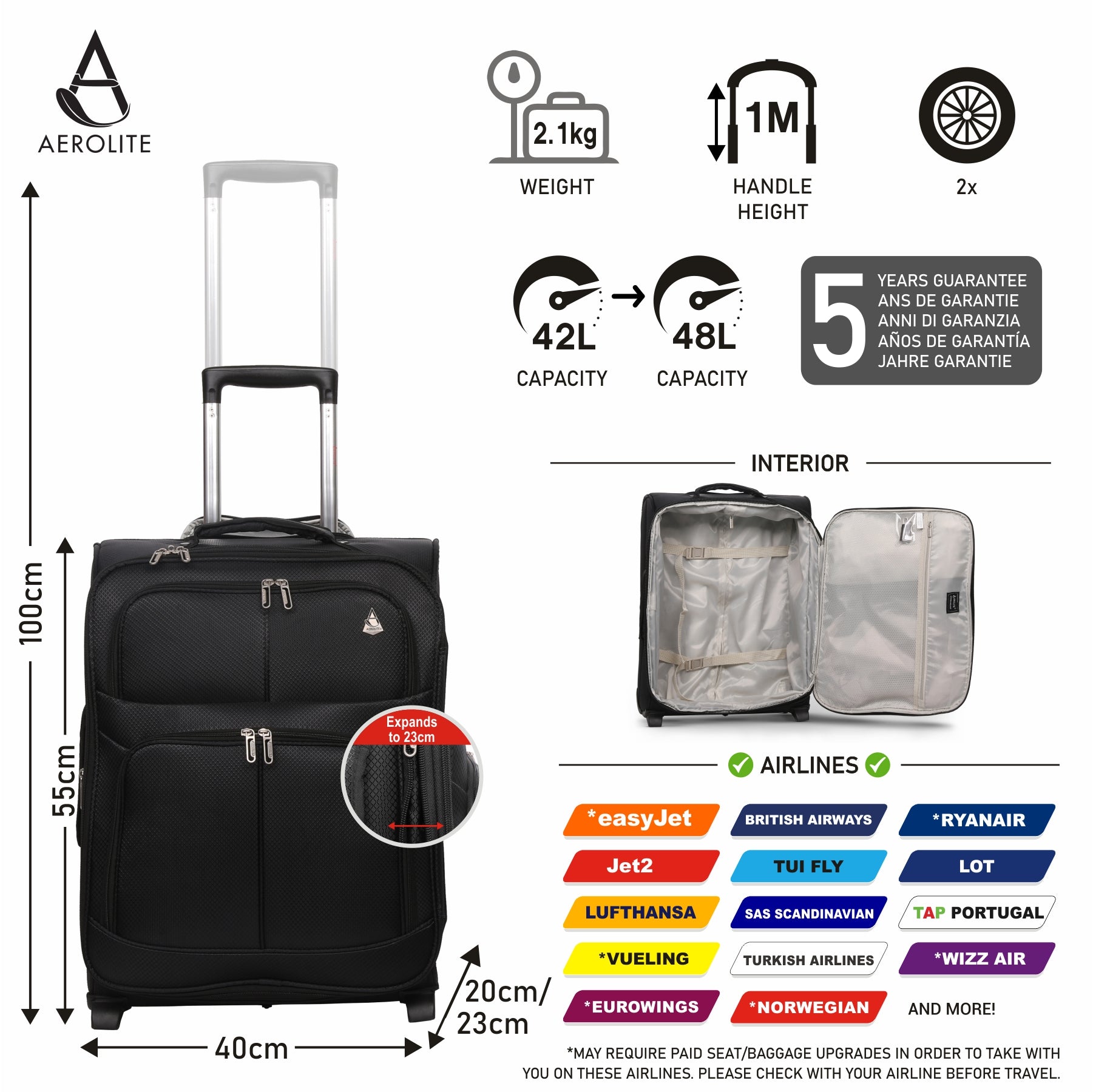 Aerolite Ryanair Ultimate Luggage Set, Priority Cabin Suitcase 55x40x20cm, Underseat Holdall 40x20x25cm, 29” Large Checked Suitcase, Luggage Scale and 2xTSA locks