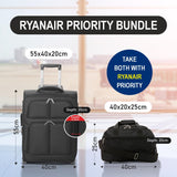 Aerolite Ryanair Bundle Expandable (55x40x20cm) to (55x40x23cm) Ryanair (Priority) Maximum Lightweight Cabin Suitcase and (40x20x25cm) Ryanair Maximum Underseat Holdall