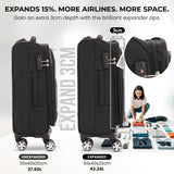 Aerolite Expandable 55x40x20cm to 55x40x23cm 4-Wheel Cabin Suitcase – MAX Size for Ryanair Priority & Wizz Air, Lufthansa, Ultra Lightweight Soft Shell Carry On with TSA Lock