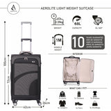 Aerolite suitcase features and dimensions overview