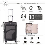 Aerolite Super Lightweight 4 Wheels Soft Shell Cabin & Hold Luggage, Cabin Size Approved for Ryanair (Priority), easyJet (Plus/Large Cabin), British Airways, Delta, Lufthansa, (Cabin 21", Medium 25", Large 29") - Aerolite UK
