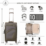 Aerolite 26" Super Lightweight Soft Shell Medium Checked In Hold Luggage Suitcase with 8 Wheels, 67L Capacity - Midnight Fern