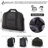 AEROLITE (40x30x15cm) British Airways Maximum, KLM, Air France, Turkish Airlines Maximum Allowance Size Holdall, Cabin Luggage Under Seat Flight Bag, Black