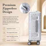 Aerolite M-Lite Aluminium Frame Cabin Suitcase 55x40x20cm, Hinomoto STOP Wheels, Zippeless TSA Latch Lock, Front Laptop Compartment, 15 Year Warranty