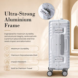 Aerolite M-Lite Aluminium Frame Cabin Suitcase 55x40x20cm, Hinomoto STOP Wheels, Zippeless TSA Latch Lock, Front Laptop Compartment, 15 Year Warranty