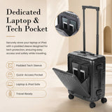 Aerolite M-Lite Aluminium Frame Cabin Suitcase 55x40x20cm, Hinomoto STOP Wheels, Zippeless TSA Latch Lock, Front Laptop Compartment, 15 Year Warranty - Charcoal