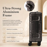 Aerolite M-Lite Aluminium Frame Cabin Suitcase 55x40x20cm, Hinomoto STOP Wheels, Zippeless TSA Latch Lock, Front Laptop Compartment, 15 Year Warranty - Charcoal
