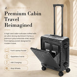 Aerolite M-Lite Aluminium Frame Cabin Suitcase 55x40x20cm, Hinomoto STOP Wheels, Zippeless TSA Latch Lock, Front Laptop Compartment, 15 Year Warranty - Charcoal