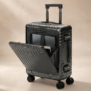 Aerolite M-Lite Aluminium Frame Cabin Suitcase 55x40x20cm, Hinomoto STOP Wheels, Zippeless TSA Latch Lock, Front Laptop Compartment, 15 Year Warranty - Charcoal