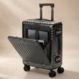 Aerolite M-Lite Aluminium Frame Cabin Suitcase 55x40x20cm, Hinomoto STOP Wheels, Zippeless TSA Latch Lock, Front Laptop Compartment, 15 Year Warranty - Charcoal