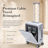 Aerolite M-Lite Aluminium Frame Cabin Suitcase 55x40x20cm, Hinomoto STOP Wheels, Zippeless TSA Latch Lock, Front Laptop Compartment, 15 Year Warranty