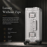Aerolite M-Lite Premium Full Aluminium Cabin Suitcase with Front Laptop Compartment, Zipperless TSA Locks, USB Charging, Bottle Holder & 15-Year Warranty, Silver