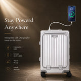 Aerolite M-Lite Premium Full Aluminium Cabin Suitcase with Front Laptop Compartment, Zipperless TSA Locks, USB Charging, Bottle Holder & 15-Year Warranty, Silver