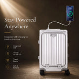 Aerolite M-Lite Premium Full Aluminium Cabin Suitcase with Front Laptop Compartment, Zipperless TSA Locks, USB Charging, Bottle Holder & 15-Year Warranty, Silver