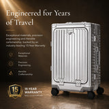 Aerolite M-Lite Premium Full Aluminium Cabin Suitcase with Front Laptop Compartment, Zipperless TSA Locks, USB Charging, Bottle Holder & 15-Year Warranty, Silver