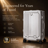 Aerolite M-Lite Premium Full Aluminium Cabin Suitcase with Front Laptop Compartment, Zipperless TSA Locks, USB Charging, Bottle Holder & 15-Year Warranty, Silver