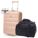 Aerolite Ryanair Priority Max Cabin Luggage Set – 55x40x20cm Expandable Hard Shell Suitcase 40–46L + New Ryanair Size 40x30x20cm Eco Underseat Holdall 24L (Beige + Black)
