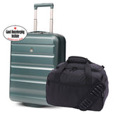 Aerolite Ryanair Priority Max Cabin Luggage Set – 55x40x20cm Expandable Hard Shell Suitcase 40–46L + New Ryanair Size 40x30x20cm Eco Underseat Holdall 24L (Green + Black)
