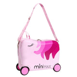 MiniMax Kids Ride-On Suitcase 45x36x20cm – Unicorn 4PC Travel Set with Bag, Neck Pillow & Stickers – EasyJet Max Size 29L Children’s Cabin Luggage