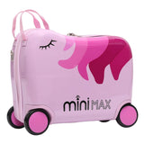 MiniMax Kids Ride-On Suitcase 45x36x20cm – Unicorn 4PC Travel Set with Bag, Neck Pillow & Stickers – EasyJet Max Size 29L Children’s Cabin Luggage