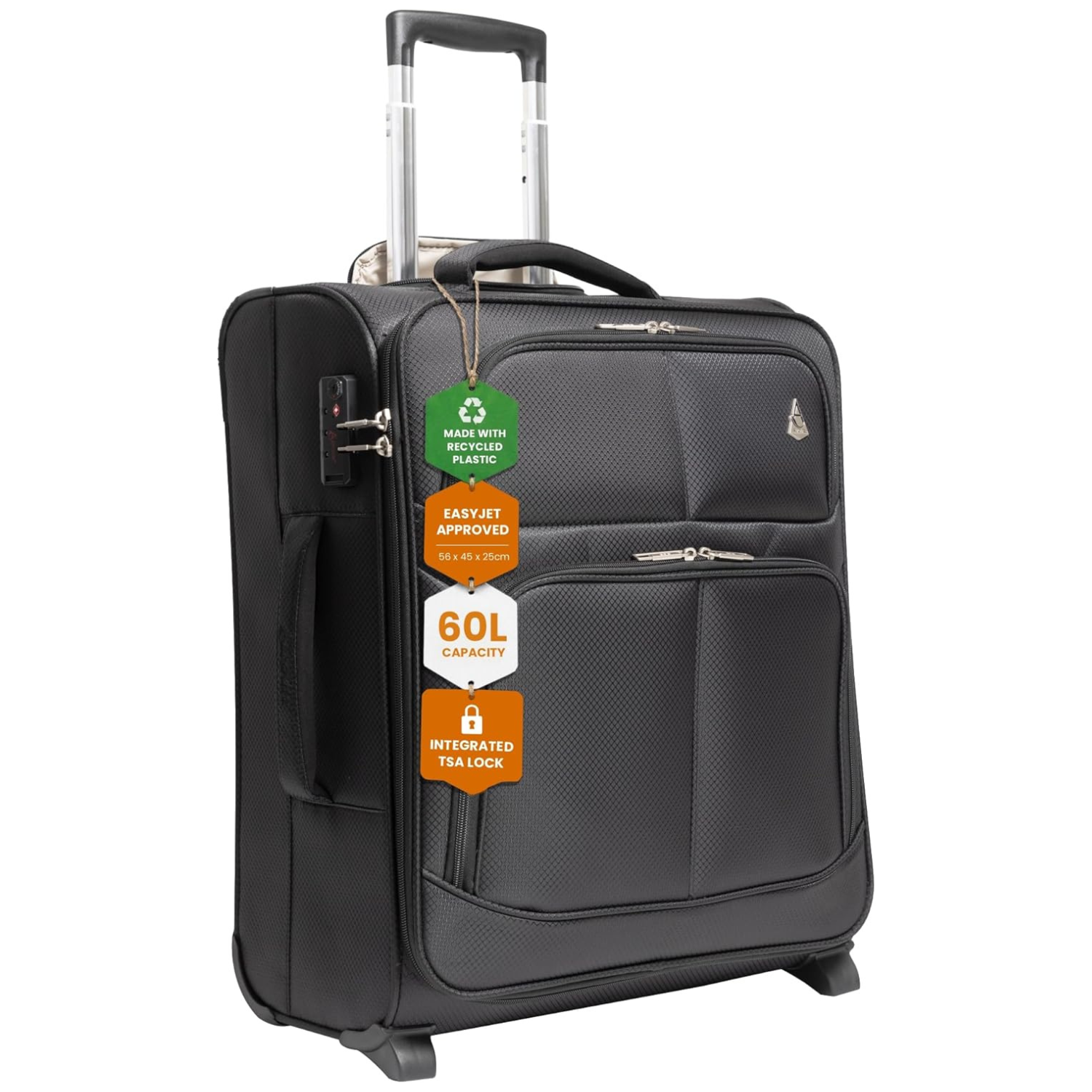 56x45x25cm Easyjet Large Cabin British Airways Jet2 Max – 2 Wheel Lightweight TSA Lock – 60L
