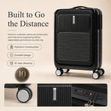 Aerolite FLX Front Opening Cabin Suitcase 55x40x20/23cm Expandable Carry On Luggage with Laptop Compartment, USB Charging, TSA Lock & Silent Wheels - Black