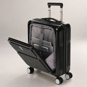 Aerolite FLX Front Opening Cabin Suitcase 55x40x20/23cm Expandable Carry On Luggage with Laptop Compartment, USB Charging, TSA Lock & Silent Wheels - Black