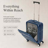 Aerolite FLX Front Opening Cabin Suitcase 55x40x20/23cm Expandable Carry On Luggage with Laptop Compartment, USB Charging, TSA Lock & Silent Wheels - Blue