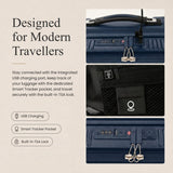 Aerolite FLX Front Opening Cabin Suitcase 55x40x20/23cm Expandable Carry On Luggage with Laptop Compartment, USB Charging, TSA Lock & Silent Wheels - Blue
