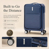 Aerolite FLX Front Opening Cabin Suitcase 55x40x20/23cm Expandable Carry On Luggage with Laptop Compartment, USB Charging, TSA Lock & Silent Wheels - Blue