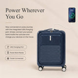 Aerolite FLX Front Opening Cabin Suitcase 55x40x20/23cm Expandable Carry On Luggage with Laptop Compartment, USB Charging, TSA Lock & Silent Wheels - Blue