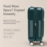 Aerolite FLX Front Opening Cabin Suitcase 55x40x20/23cm Expandable Carry On Luggage with Laptop Compartment, USB Charging, TSA Lock & Silent Wheels - Green