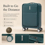 Aerolite FLX Front Opening Cabin Suitcase 55x40x20/23cm Expandable Carry On Luggage with Laptop Compartment, USB Charging, TSA Lock & Silent Wheels - Green