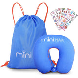 Kids Travel Accessories Set – Neck Pillow, Drawstring Bag & 50 Stickers, Children’s Travel Essentials Bundle for Flights, Holidays & Ride On Suitcases - Blue