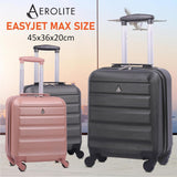 Aerolite 45x36x20cm easyJet Maximum Size 8 Wheel ABS Hard Shell Carry On Hand Cabin Luggage Underseat Flight Travel Bag Spinner Suitcase 45x36x20 with TSA Lock & 5 Year Warranty - Aerolite UK