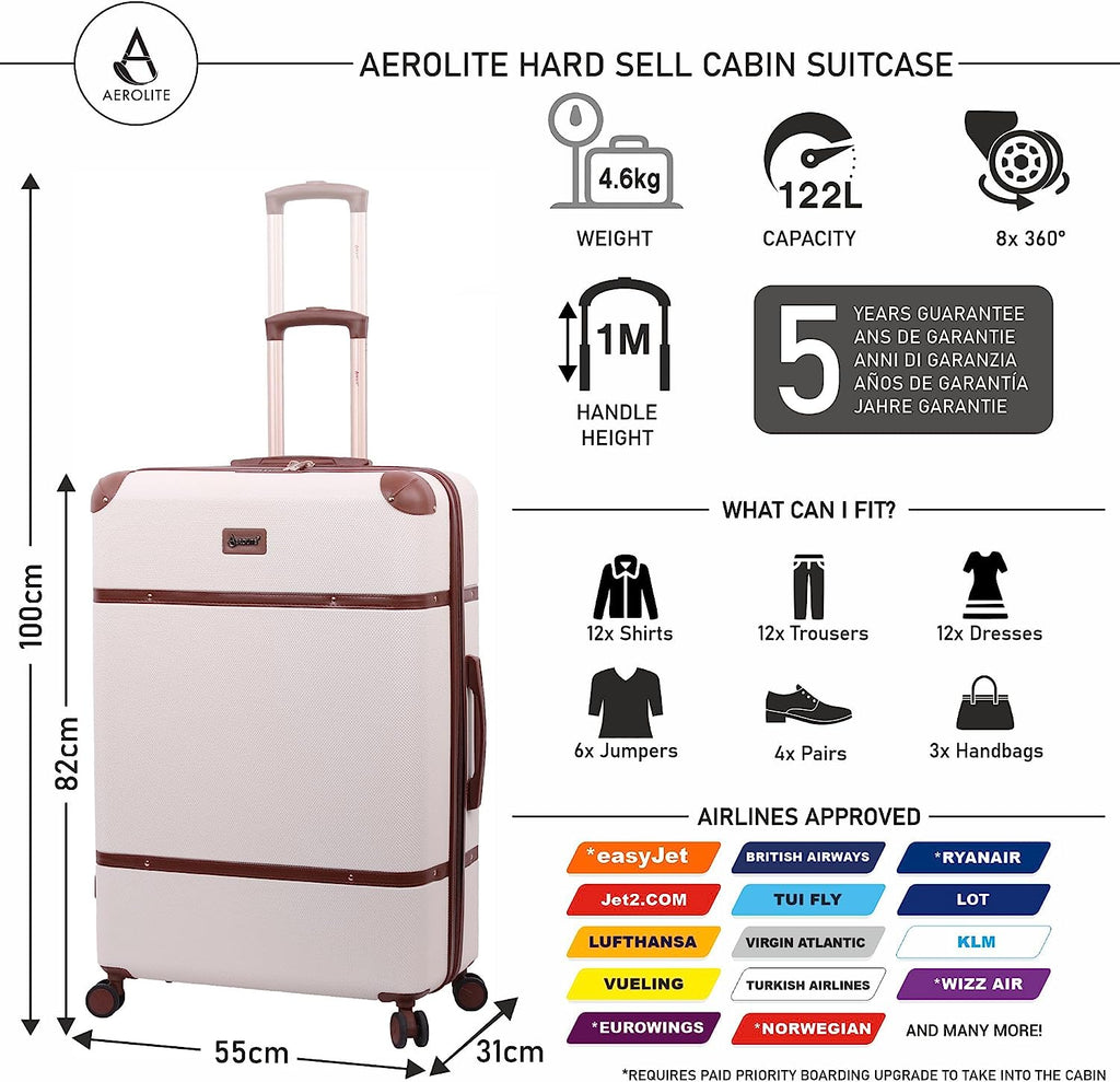Aerolite Vintage Classic Retro Style Lightweight ABS Hard Shell Luggag Aerolite UK