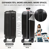 Aerolite M-Lite Smart 21” Cabin Suitcase – Expandable 55x40x20cm to 55x40x23cm, Front Laptop Compartment, Silent Japanese Hinomoto Wheels with Brake Button, Durable Polypropylene, USB Charging & TSA Lock