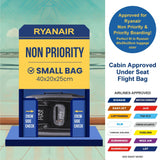 Ryanair-approved Aerolite MiniMax cabin bag fitting 40x20x25cm size, displayed in a luggage sizer with airline compatibility details.