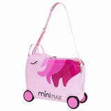 MiniMax Kids Ride-On Suitcase 45x36x20cm – Unicorn Design – 4PCS Travel Set with Drawstring Bag, Neck Pillow & 50+ Stickers – Easyjet Max Cabin Size 29L Trolley