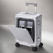 Aerolite M-Lite Premium Full Aluminium Cabin Suitcase with Front Laptop Compartment, Zipperless TSA Locks, USB Charging, Bottle Holder & 15-Year Warranty, Silver