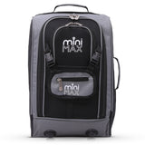 Front view of Aerolite MiniMax trolley backpack in black and grey, featuring a compact design with front pockets and adjustable straps.