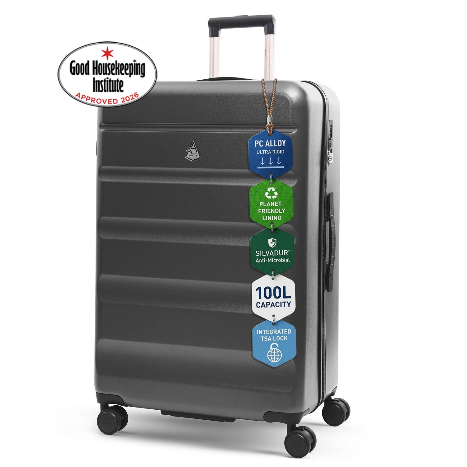 Large 28" Lightweight ABS Polycarbonate Hard Shell Suitcase 4 Dual Wheel Spinner TSA Lock Durable Check Hold Graphite Shadow