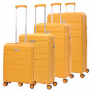 Aerolite Premium PP 4 Piece Hard Shell 4 Dual Wheel Spinner Travel Luggage Suitcase Set , Expandable Cabin + Medium + Large + Extra Large - Mango