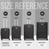Aerolite Premium PP 4 Piece Hard Shell 4 Dual Wheel Spinner Travel Luggage Suitcase Set , Expandable Cabin + Medium + Large + Extra Large - Black