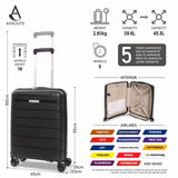 Aerolite Premium PP 2-Piece Luggage Set, Lightweight Polypropylene Hard Shell Suitcases with 4 Dual Spinner Wheels & TSA Lock, Expandable Cabin (21”), Large (28”), Expandable Carry-On Case Included – Black