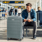 Aerolite Premium PP 2-Piece Luggage Set, Lightweight Polypropylene Hard Shell Suitcases with 4 Dual Spinner Wheels & TSA Lock, Expandable Cabin (21”), Large (28”), Expandable Carry-On Case Included – Dark Green