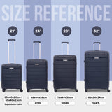 Aerolite Premium PP 4 Piece Hard Shell 4 Dual Wheel Spinner Travel Luggage Suitcase Set , Expandable Cabin + Medium + Large + Extra Large - Navy