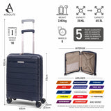 Aerolite Premium PP Expandable Cabin Suitcase 55x40x20cm to 55x40x23cm, Ryanair & Wizz Air Priority Max Size, Lightweight Polypropylene Hard Shell Carry-On with 4 Wheels & TSA Lock - Navy