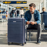 Aerolite 28” Large 100L Lightweight Polypropylene (PP) Check-In Suitcase – Hard Shell Luggage with Spinner Wheels, TSA Lock & Waterproof Pocket, Navy