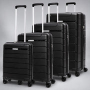 Aerolite Premium PP 4 Piece Hard Shell 4 Dual Wheel Spinner Travel Luggage Suitcase Set , Expandable Cabin + Medium + Large + Extra Large - Black